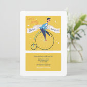 Oude fiets met hoog voorwiel uitnodiging (Staand voorkant)