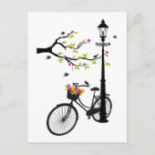 Oude fiets met lamp, bloemmandje, vogels, boom briefkaart (Voorkant)
