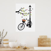 Oude fiets met lamp, bloemmandje, vogels, boom poster (Keuken)