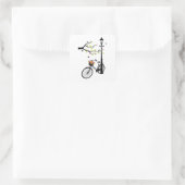 Oude fiets met lamp, bloemmandje, vogels, boom vierkante sticker (Tas)