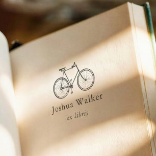 Oude fiets moderne typografie Ex Libris boek Zelfinktende Stempel