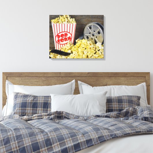 Oude Filmspoel en Popcorn Canvas Afdruk (Insitu (Slaapkamer))