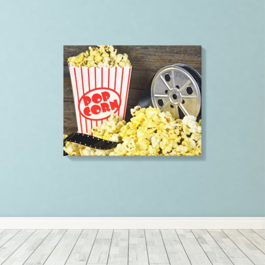 Oude Filmspoel en Popcorn Canvas Afdruk (Insitu (Houten vloer))