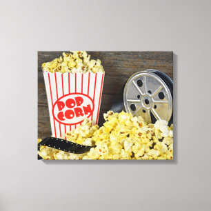 Oude Filmspoel en Popcorn Canvas Afdruk