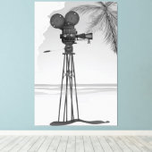 Oude filmtijd filmcamera. canvas afdruk (Insitu (Houten vloer))