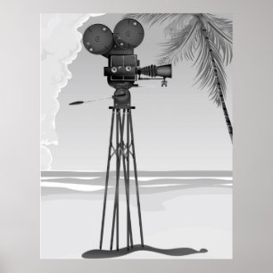 Oude filmtijd filmcamera. poster