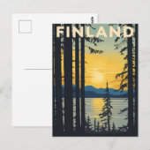 Oude Finse Reisposter Zonsondergang Meer Briefkaart (Voorkant / Achterkant)
