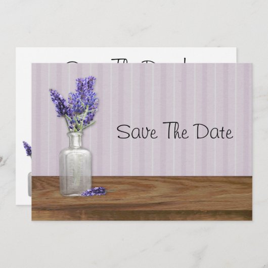 Oude flacon met lavendel Sla de datum op Save The Date (Voorkant / Achterkant)