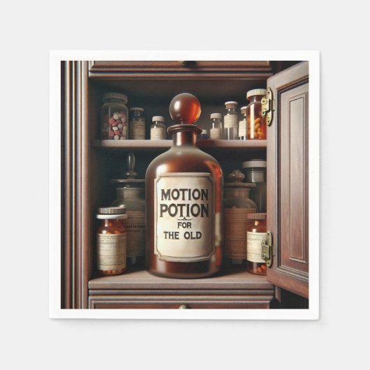 Oude fles in een medicijnkastje servet (Voorkant)