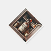 Oude fles in een medicijnkastje servet (Hoek)