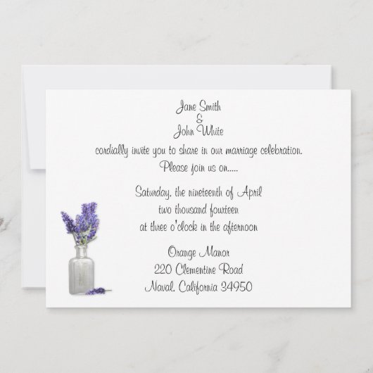 Oude flesje van de uitnodiging van het lavendehuwe (Achterkant)