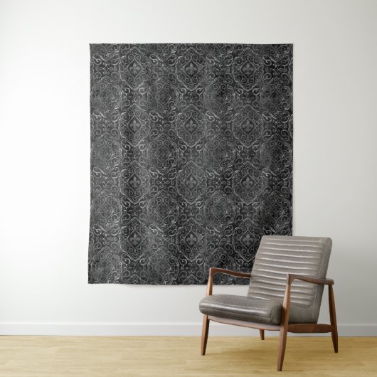 Oude Fleur de Lis | Grunge Damask Achtergrond Wandkleed (In situ)