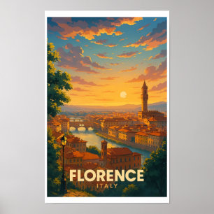 Oude Florence Italië Reisposter - Zonsondergang Ov Poster
