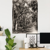 Oude Florida Oak Hammock Grafiet Schets | Rockledg Poster (Thuiskantoor)