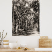 Oude Florida Oak Hammock Grafiet Schets | Rockledg Poster (Keuken)