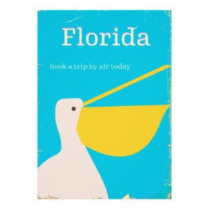 Oude Florida Pelikaan reisposter Foto Afdruk