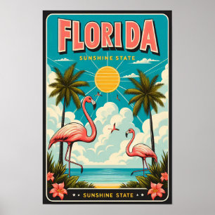 Oude Floridaanse Flamingo Reisposter Poster