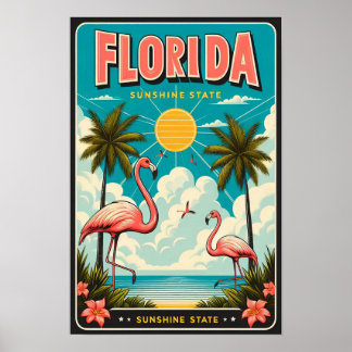 Oude Floridaanse Flamingo Reisposter Poster