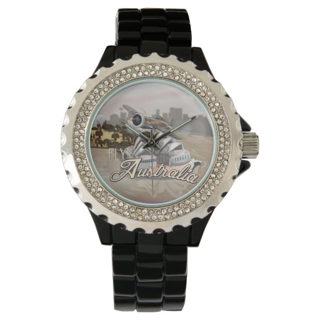 Oude Fly to Australia Reisposter Horloge (Voorkant)