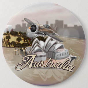 Oude Fly to Australia Reisposter Ronde Button 6,0 Cm