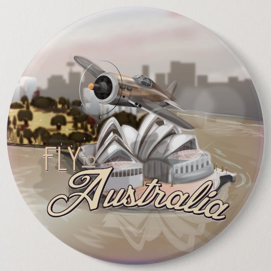 Oude Fly to Australia Reisposter Ronde Button 6,0 Cm (Voorkant)