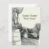 Oude fontein in het park met beeldhouwjongen feestdagenkaart (Voorkant / Achterkant)