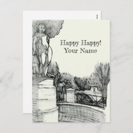 Oude fontein in het park met beeldhouwjongen feestdagenkaart (Voorkant / Achterkant)