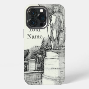 Oude fontein in het park met beeldhouwjongen iPhone 13 pro hoesje