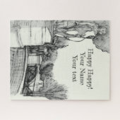 Oude fontein in het park met beeldhouwjongen legpuzzel (Horizontaal)