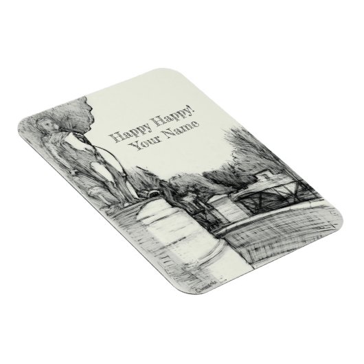 Oude fontein in het park met beeldhouwjongen magneet (Rechterzijde)