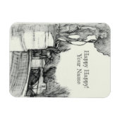 Oude fontein in het park met beeldhouwjongen magneet (Horizontaal)