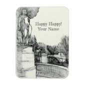 Oude fontein in het park met beeldhouwjongen magneet (Verticaal)