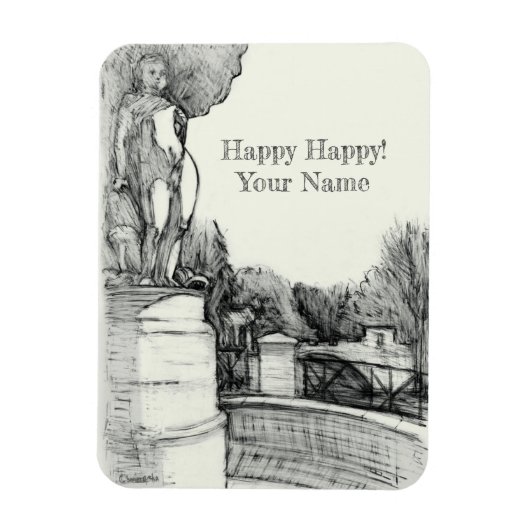 Oude fontein in het park met beeldhouwjongen magneet (Verticaal)