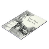 Oude fontein in het park met beeldhouwjongen notitieboek (Linkerzijde)