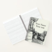 Oude fontein in het park met beeldhouwjongen notitieboek (Binnen)