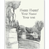 Oude fontein in het park met beeldhouwjongen sticker (Voorkant)