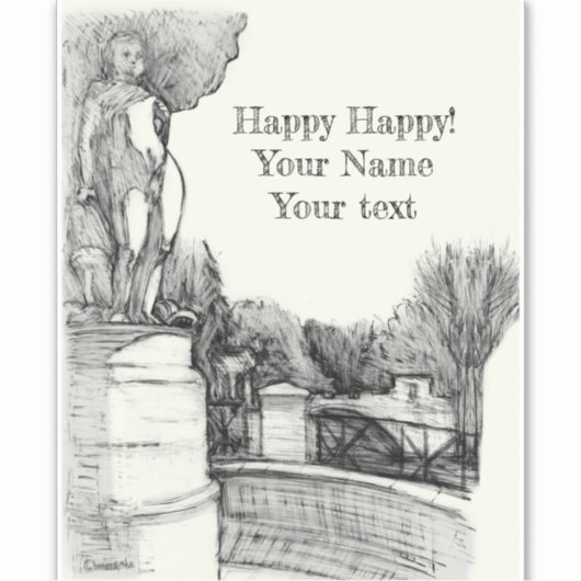 Oude fontein in het park met beeldhouwjongen sticker (Voorkant)