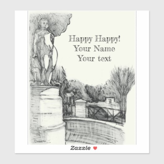 Oude fontein in het park met beeldhouwjongen sticker (Vel)