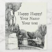 Oude fontein in het park met beeldhouwjongen wijn etiket (Enkel label)