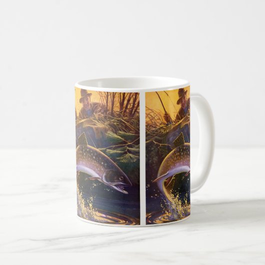 Oude forelvisser, sportvissen koffiemok (Voorkant rechts)