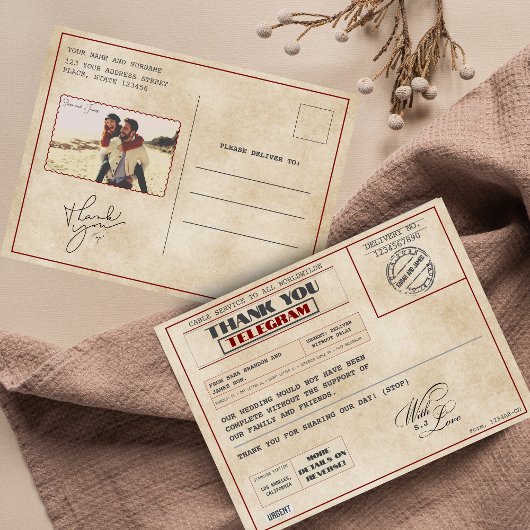 Oude foto Bewerkbare Ouderwetse Bedankt Briefkaart
