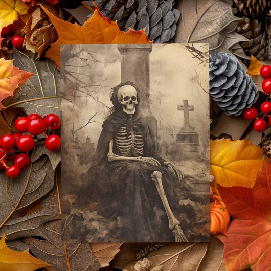 Oude foto-decoupage van skelet briefkaart