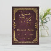 Oude foto met Burgundy sprookjesboekthema Save The Date (Staand voorkant)