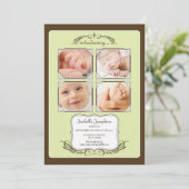 Oude foto quad 5x7" limoen geboorteaankondiging aankondiging (Staand voorkant)