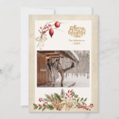 Oude foto van hulstbessen met Kerst Feestdagenkaart (Voorkant)