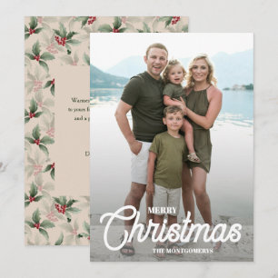 Oude foto van kerst met hulstbessen Merry Christma Feestdagenkaart