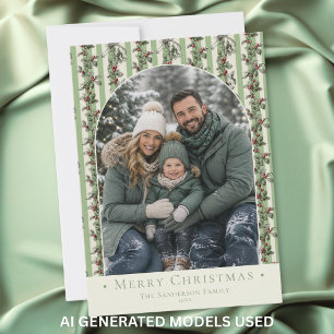 Oude foto van Kerstmis met hulst Familie Feestdage Feestdagenkaart