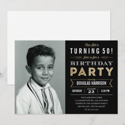 Oude foto volwassen verjaardagsfeestje uitnodiging (Voorkant / Achterkant)