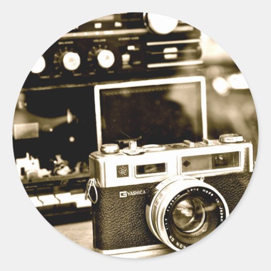 Oude fotocamera ronde sticker (Voorkant)