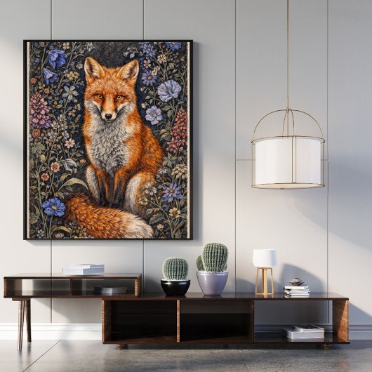 Oude Fox Floral Art Poster | Bosdier